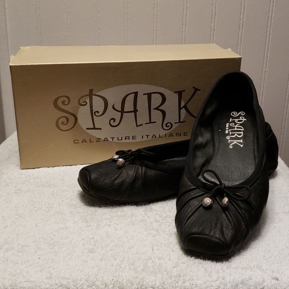 Spark ballerina flats, black leather, 8 - Picture 1 of 10